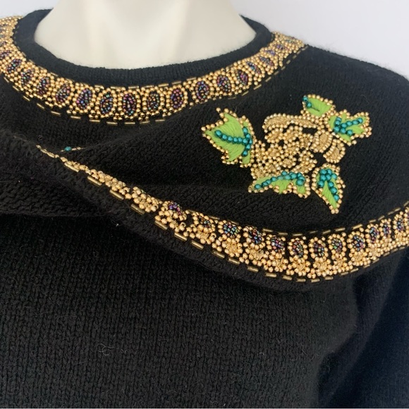v i n t a g e :: Silk Angora Pearl Embroidered Knit Holiday Sweater - Picture 7 of 13